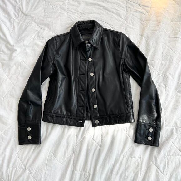 Vintage Jackets & Blazers - Amazing Y2K Vintage Banana Republic Black Leather Moto Jacket XS Womens